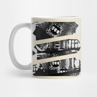 psychedelic collage art with faces in black and white Mug